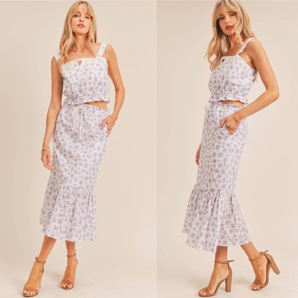 Just Me Dresses & Skirts - NWT Just Me Two Piece Floral Skirt Top Set, Pink & Purple Flowers, Large